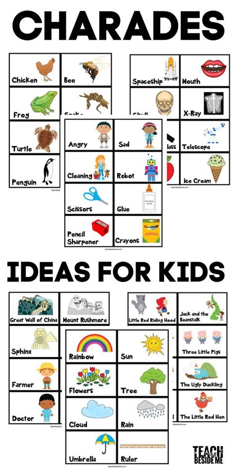 Kids charades generator. If you want a random idea to act out at the click of a button, why not use either our main Charades Ideas Generator or our Kids Charades Ideas Generator? You can also check out our other articles, for long lists similar to this one. Printable Charades Cards. 100s of charades cards ready to print. Free and paid options available to support this site :) View … 