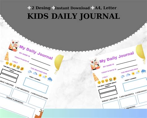 Kids daily journal printable journal for kids diary for children kids