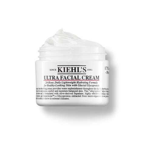 Kiehls ultra facial cream. Ultra Facial Cream is Kiehl's iconic light-textured, up to 24-hour moisturiser that helps to retain moisture within the skin, leaving skin feeling comfortable and well-balanced. Kiehl's unique, fast-absorbing cream provides water replenishment throughout the day by absorbing moisture from the air, for continuous comfort and moisture-balanced skin. 