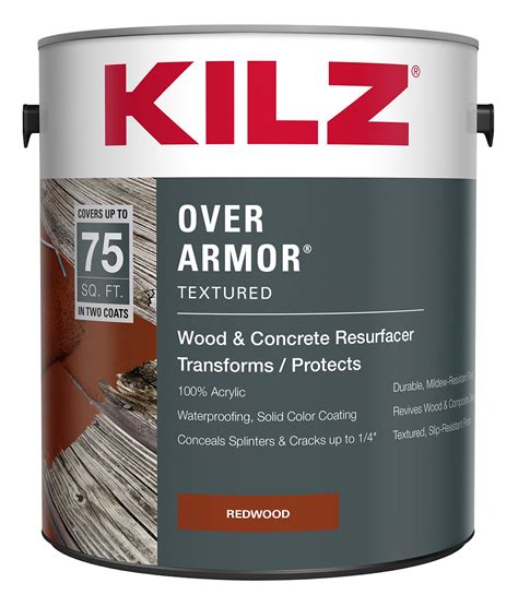 SUPERIOR COVERAGE: This 1 Gallon can of KILZ Over Armor Textured Surface Coating covers approximately 75 square feet per gallon. A SECOND COAT MUST BE APPLIED for optimum performance, film uniformity, leveling and to cover cracks. Dries to touch in 4 hours. Wait 4-6 hours before recoating.more. 