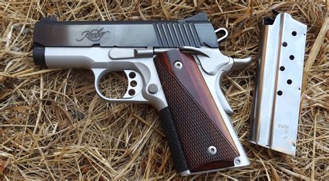 KIMBER PRO CARRY II with customized Bobtail (as seen in pictures)SpecificationsCaliber: 9MMHeight (inches) 90deg to barrel: 5.25Weight (ounces) with empty magazine: 28Length (inches): 7.7Magazine capacity: 9Recoil spring (pounds): 14.0Full-length guide rodFrameMaterial: AluminumWidth (inches): 1.28SlideMaterial: SteelFinish: Matte …. 