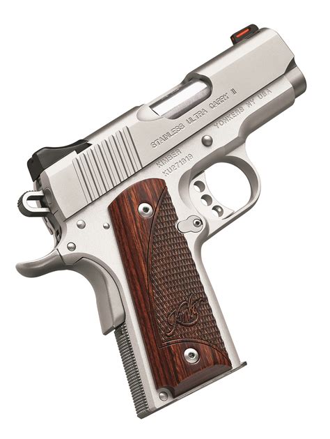 Kimber ultra carry ii. 3000245. MSRP: $1,399.00. Find Dealers. The Ultra CDP II is one of Kimber’s finest concealed carry; match grade 3-inch barrel, stainless steel slide and compact aluminum frame with double diamond rosewood grips. 