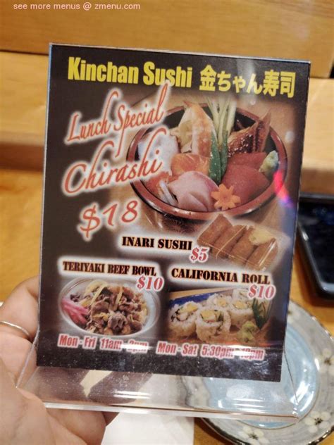 Kinchan sushi. The actual menu of the Yanagi Sushi restaurant. Prices and visitors' opinions on dishes. Log In. English . Español . Русский ... Kin Chan Sushi Inc menu #44 of 2876 restaurants in Honolulu. Gyu-Kaku Japanese BBQ menu #13 of 552 BBQs in Honolulu. Menu added by users February 11, 2017. 