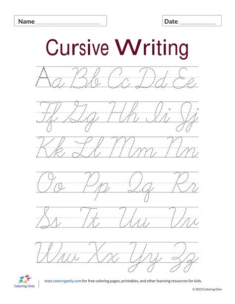 Kindergarten Cursive Handwriting Worksheet Printable Cursive