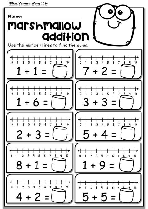 Kindergarten Math Worksheets. Number Line Addition. Distance Learning