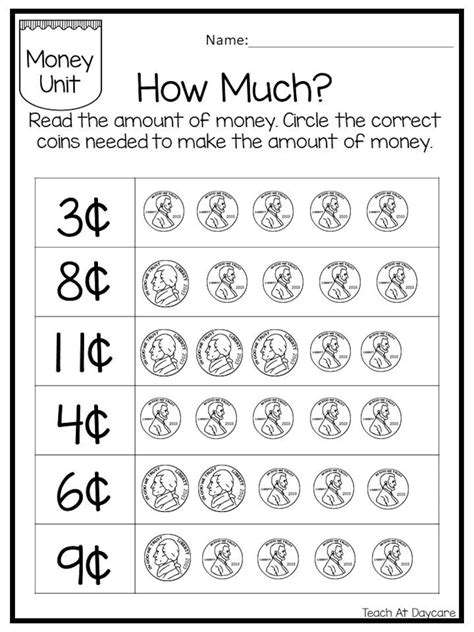 Kindergarten Money Worksheets
