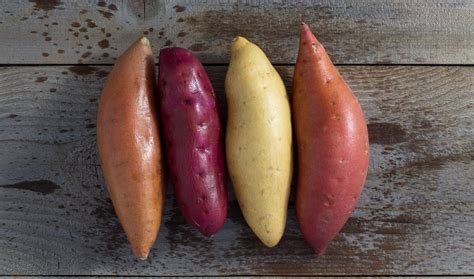 Kinds of sweet potatoes. However, the Garnet sweet potato is the best choice for pie. The Garnet, which has purple-red skin and bright orange flesh, plus a deeper flavor and smoother, thicker texture than other varieties ... 