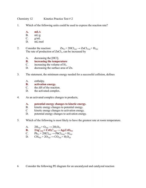 Kinetics Practice Questions