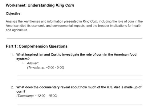 King corn video worksheet answers.  Food System through King CornThis comprehen...