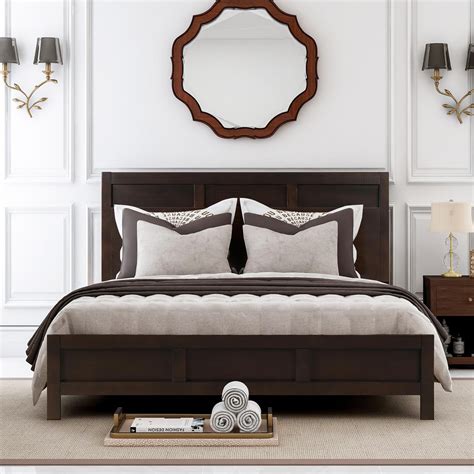 King size bed wood frame. Jun 16, 2020 · Buy Acacia Aurora Wooden Bed Frame with Headboard, Solid Wood Platform Bed with Wood Slat Support, No Box Spring Needed, King (U.S. Standard), Chocolate, 14 Inch, V1: Bed Frames - Amazon.com FREE DELIVERY possible on eligible purchases 