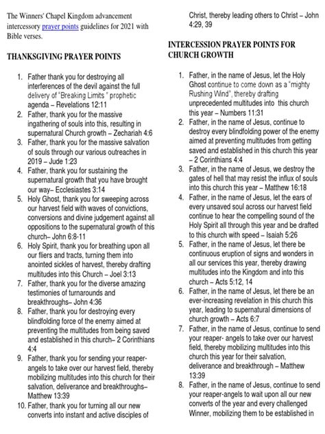 Kingdom advancement prayer points with scriptures winners chapel 2025.  3:3/13 Vengeance To...
