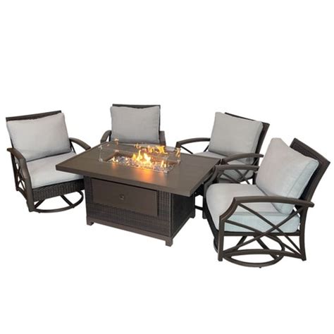 Kinger Home Novi 5-piece Rattan Wicker Propane Fire Pit Set