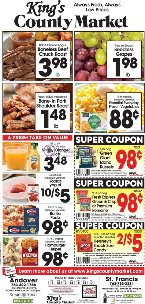 Kings county market weekly ad. Now viewing: County Market Weekly Ad Preview 05/01/24 – 05/07/24. County Market weekly ad listed above. Click on a County Market location below to view the hours, address, and phone number. Check back often to make sure you are seeing all of the new County Market weekly specials. The County Market weekly ad is very easy to browse through. 