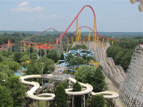 Kings dominion. Standing 305 feet (93m) tall and reaching speeds up to 94 mph (151 km/h) after that first 85° drop, this Intamin giga coaster features a unique layout with l... 