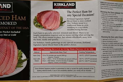 Kirkland applewood smoked spiral sliced ham cooking instructions. Product Details. Spiral Sliced Ham with Natural Juices. Hickory smoked. Fully cooked. Pre-sliced. Weight includes 6 oz glaze. Random Weight (R/W): 9 lb avg. More Information: Keep refrigerated. 