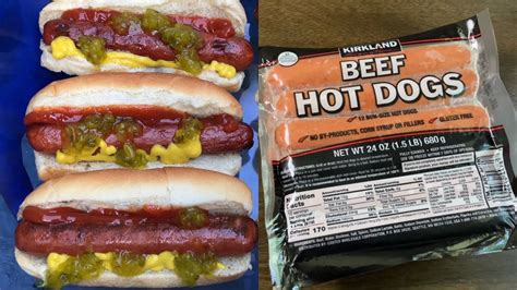 Kirkland hot dogs. Beef Polish Sausage. Costco's 1/4 lb Plus - 8% larger than the typical 1/4 lb link. 14 links. 3.81 lbs. More Information: Fully cooked. Keep refrigerated or freeze. Gluten free. No by-products, corn syrup or fillers. 