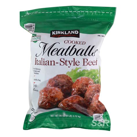 Kirkland meatballs. Meatballs, Italian Style Beef. Kirkland Signature. Nutrition Facts. Serving Size: meatballs Amount Per Serving. Calories 230. Calories from Fat 160 % Daily Value * Total Fat 18 g grams. 28% Daily Value. Saturated Fat 7 g grams. 35% Daily Value. Trans Fat 1 g grams. Cholesterol 45 mg milligrams. 15% Daily Value. 