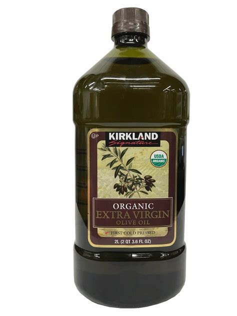 Kirkland olive oil. Product Details. Extra Virgin Olive Oil. 67.6 fl oz (2 L) bottle. More Information: Produce from Italian-grown olives. First cold pressed. Kosher. 