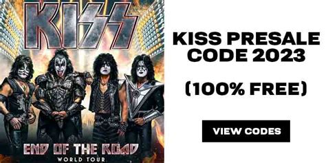 Kiss presale code. There were no KISS Army Fan Club Presale Offer Codes found that matched. View all current presale codes. GET: KISS Army Fan Club presale codes, passwords - Get your tickets before the general public. This list of KISS Army Fan Club presales is updated as we publish more presale passwords in 2024 100% Guaranteed or Your Money Back. 