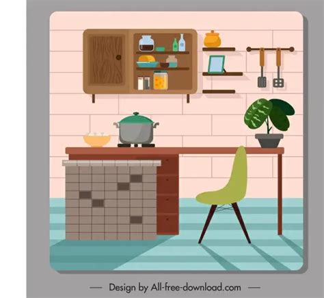 Kitchen Decor Template Colored Classical Designvector Miscfree Vector