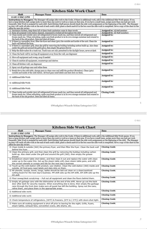 Kitchen Side Work Chart Workplace Wizards