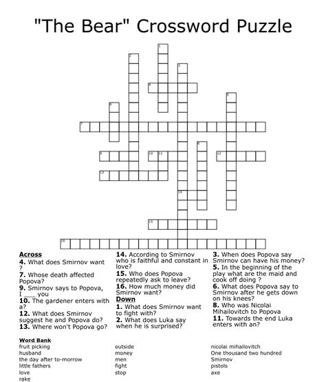 The Crossword Solver found 30 answers to "spanish bear", 3 letters crossword clue. The Crossword Solver finds answers to classic crosswords and cryptic crossword puzzles. Enter the length or pattern for better results. Click the answer to find similar crossword clues. Enter a Crossword Clue. A clue is required. Sort by Length ....