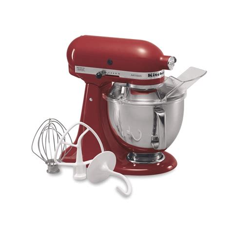 Kitchenaid stand mixer at lowes. The Artisan Series model has a 325-watt motor, 5 quart stainless steel bowl with comfort handle, pouring shield and a tilt-back mixer head design that provides easy access to bowl and beaters. 10-speed slide control ranges from a very fast whip to a very slow stir. Includes Flat Beater, Dough Hook and Wire Whip. 