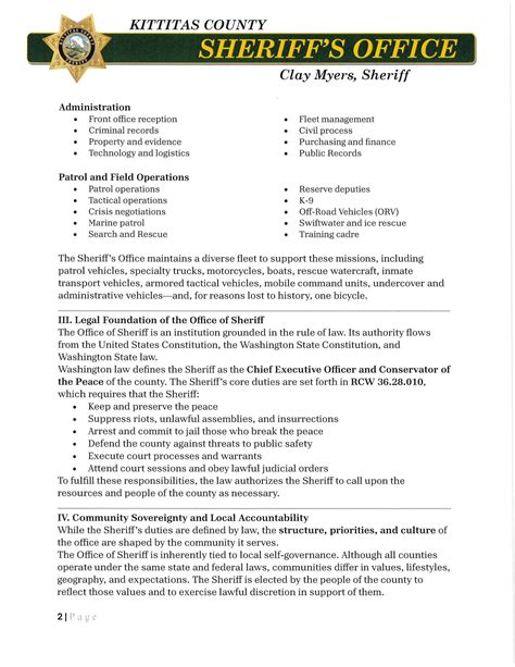 Kittitas county sheriff.  These responsibilities include: The Kittitas Co...
