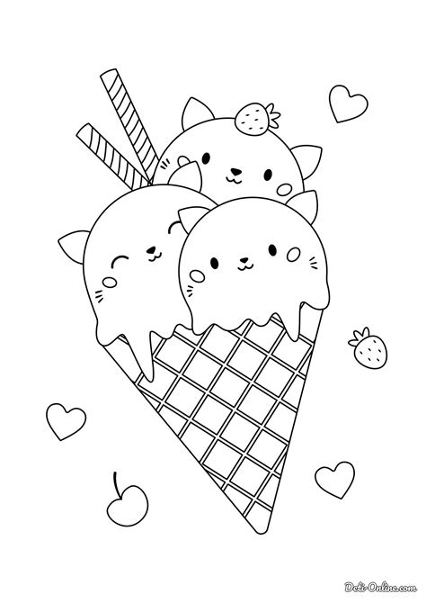 Kitty Ice Cream Coloring Page