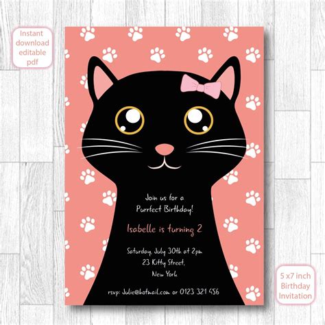 Kitty Party Invitation Instant Download PDF Birthday party invitations free, Cat birthday