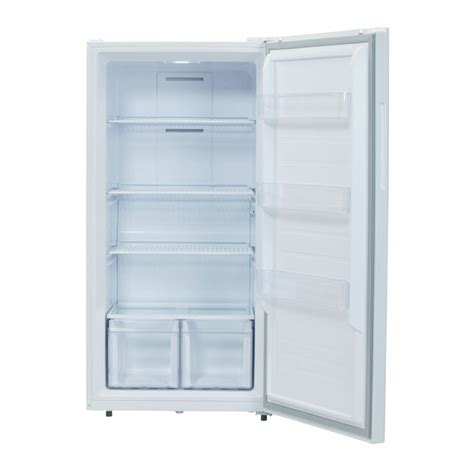 This product has no description. Stay Organized. 17.8 cu. ft. capacity conveniently handles storage of both large and small frozen items. 4 full-width sturdy glass shelves let you store and arrange foods with ease. 3 door bins aid offer extra organized storage of smaller items like frozen juice concentrate. 2 large clear storage bins are great .... 