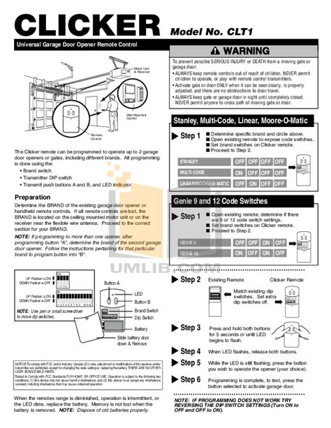 Universal Wireless Keypad MODELS KLIK2U, KLIK2U-P2, KLIK2C AND KLIK2C-P2 Introduction ... . . 2 Programming ... 3-7 Installation ....8 Changing your 4-digit PIN . Page 2: Introduction Proceed with instructions according to your garage door opener type. NOTE: Your motor unit and/or remote control may look different. . 