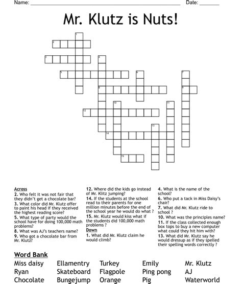  Klutz word Crossword Clue. The Crossword Solver found 30 answers to "Klutz word", 4 letters crossword clue. The Crossword Solver finds answers to classic crosswords and cryptic crossword puzzles. Enter the length or pattern for better results. Click the answer to find similar crossword clues . A clue is required. . 