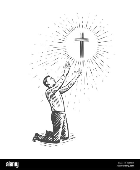 Kneeling At The Cross Drawing Illustrations, Royalty-Free Vector ...