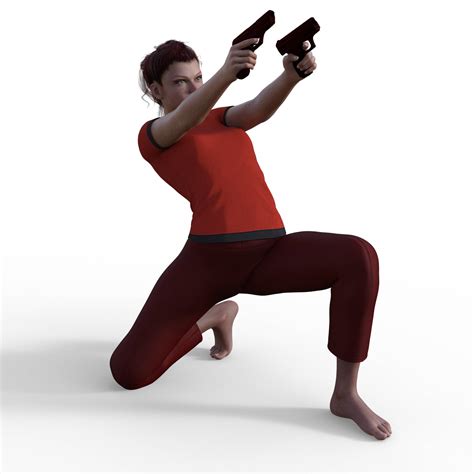 This pose set contains 44 royalty-free 3000x3000 pixel figure reference images for personal or commercial use. Pose Description A woman crouching down on her right leg with her left leg extended in front of her, one hand resting against a wall for balance and the other braced on her thigh.. 