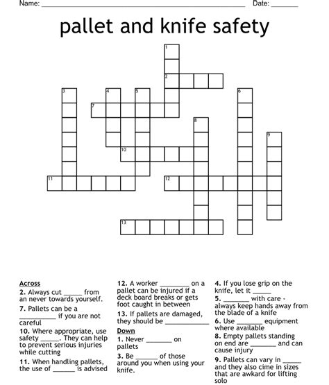 Knife Safety Crossword - WordMint