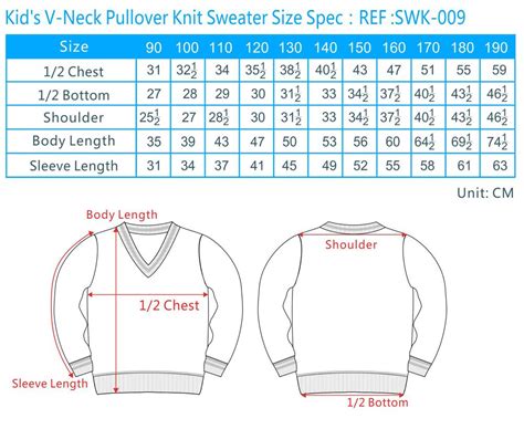 Knit Sweater Size Char