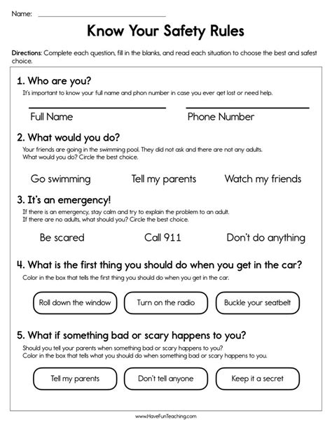 Know Your Safety Rules Worksheet Have Fun Teaching Worksheets Library