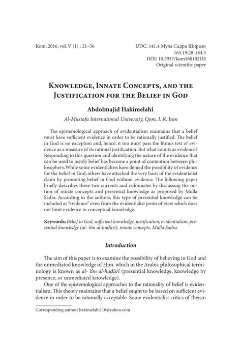 Knowledge, Innate Concepts, and the Justification for the Belief in …