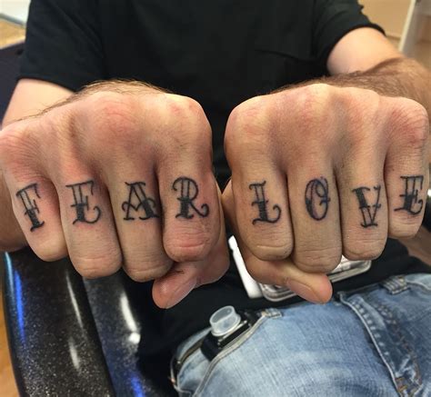 One Word Knuckle Tattoo; If you want to have a word that is more than four characters long inked on your knuckles you can have it on both hands. The word starts on one …