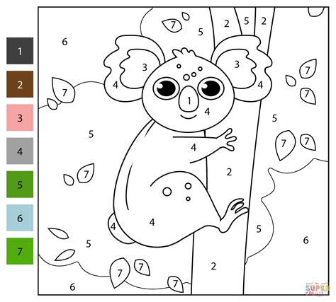 Koala Color by Number Free Printable Coloring Pages