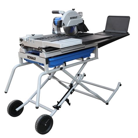 Shop Kobalt Folding Head 9-Amp 7-in-Blade Corded Sliding Table Tile Saw with Stand in the Tile Saws department at Lowe's.com. Innovative wet tile saw features allow for more versatility and convenience during all tile cutting applications. Up to 30in rip and 18in diagonal cutting