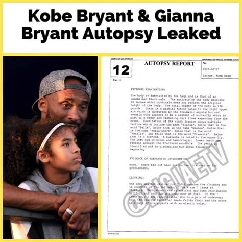 May 19, 2020 · Four months have passed since their deaths, but the autopsy reports of Kobe, Gigi, and the seven other passengers in the ill-fated helicopter have been released. Kobe Bryant holds his daughter Gianna while standing next to her mother Vanessa after Game Five of the NBA Finals on June 14, 2009, in Orlando, Florida | Photo: Getty Images. . 