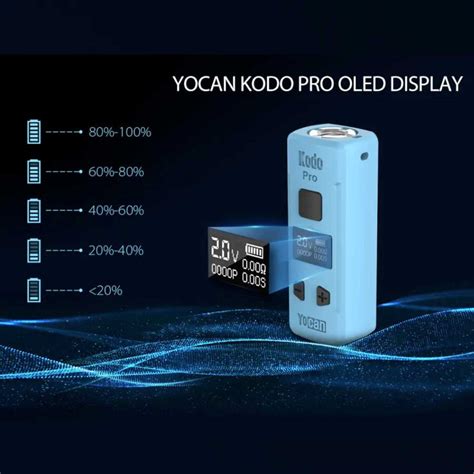 Batteries KODO BATTERY - YOCAN. SKU: 3000559 $ 12.99. Variation: Clear: Quantity. Add to cart. Description; Description. The Yocan Kodo Box Mod Battery is a portable palm-sized atomizer battery mod, it's a very compact and stylish vaporizer. Enjoy Your Vaping Life with Yocan Kodo Box Mod Today! kodo battery; pen; vape battery ...