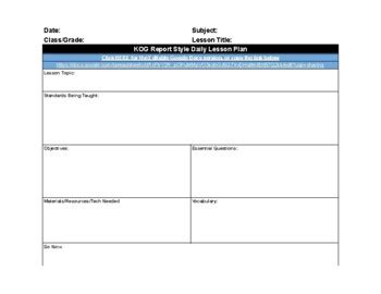 Kog Report Style Lesson Plan Template Bundle Value Knowledge Over Grades