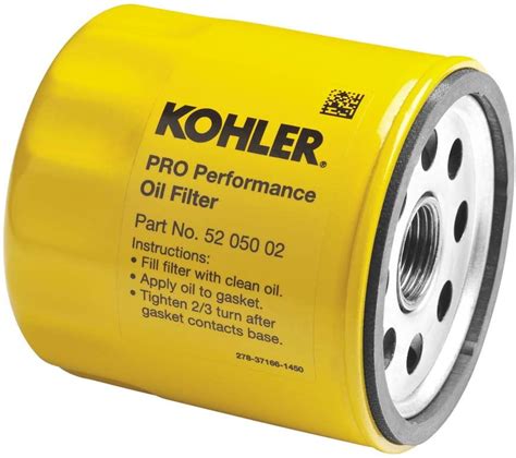 Kohler 12 050 1 s oil filter cross reference. Brand New (6) Pack of Genuine Kohler Oil Filters... (6) Pack of Oil Filters Genuine Kohler Part # 12-050-01-S Thread: 3/4 "-16 OD: 3 " Height: 2 3/4 " Micron: 32 8-11 PSI pressure relief valve Anti-drain valve Genuine OEM Kohler Part ; Customer ratings by feature . Easy to install . 4.8 4.8 . Value for money . 