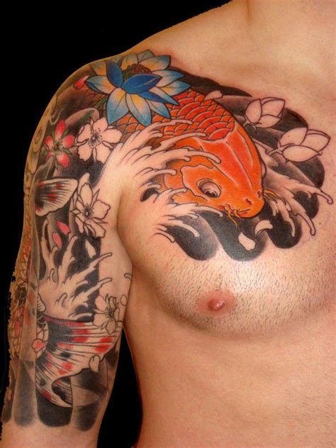 Koi Fish Tattoo Chest And Arm