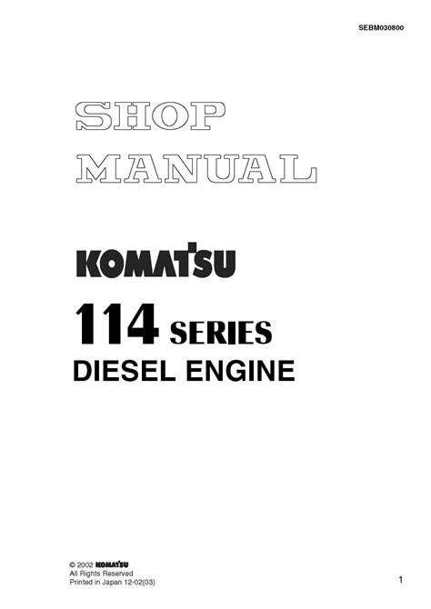Komatsu 114 series dieselmotor werkstatt service reparaturanleitung. - 1995 polaris trailblazer 250 service manual.