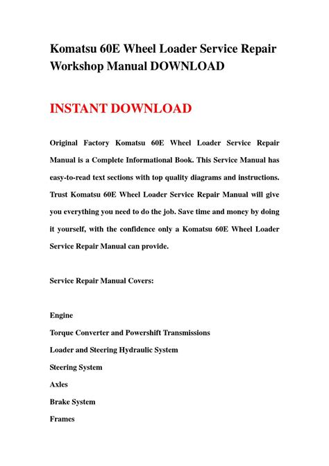 Komatsu 60e wheel loader service repair workshop manual download. - Hotpoint ultima washing machine manual wmd962.