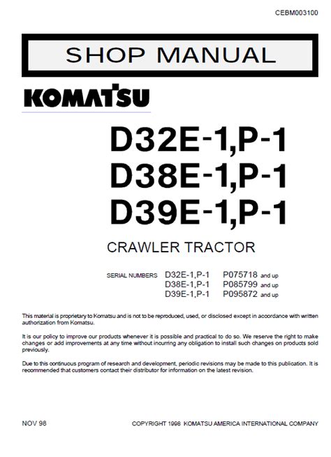 Komatsu d32e p 1 d38e p 1 d39e p 1 dozer service manual 2. - Engine repair manual for honda gxv 340.